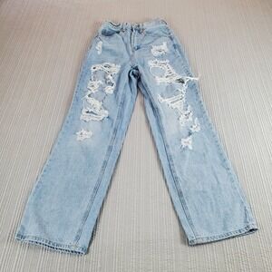 Wax Jean Collection Light Wash Heavily Distressed Wide Leg Jeans Small